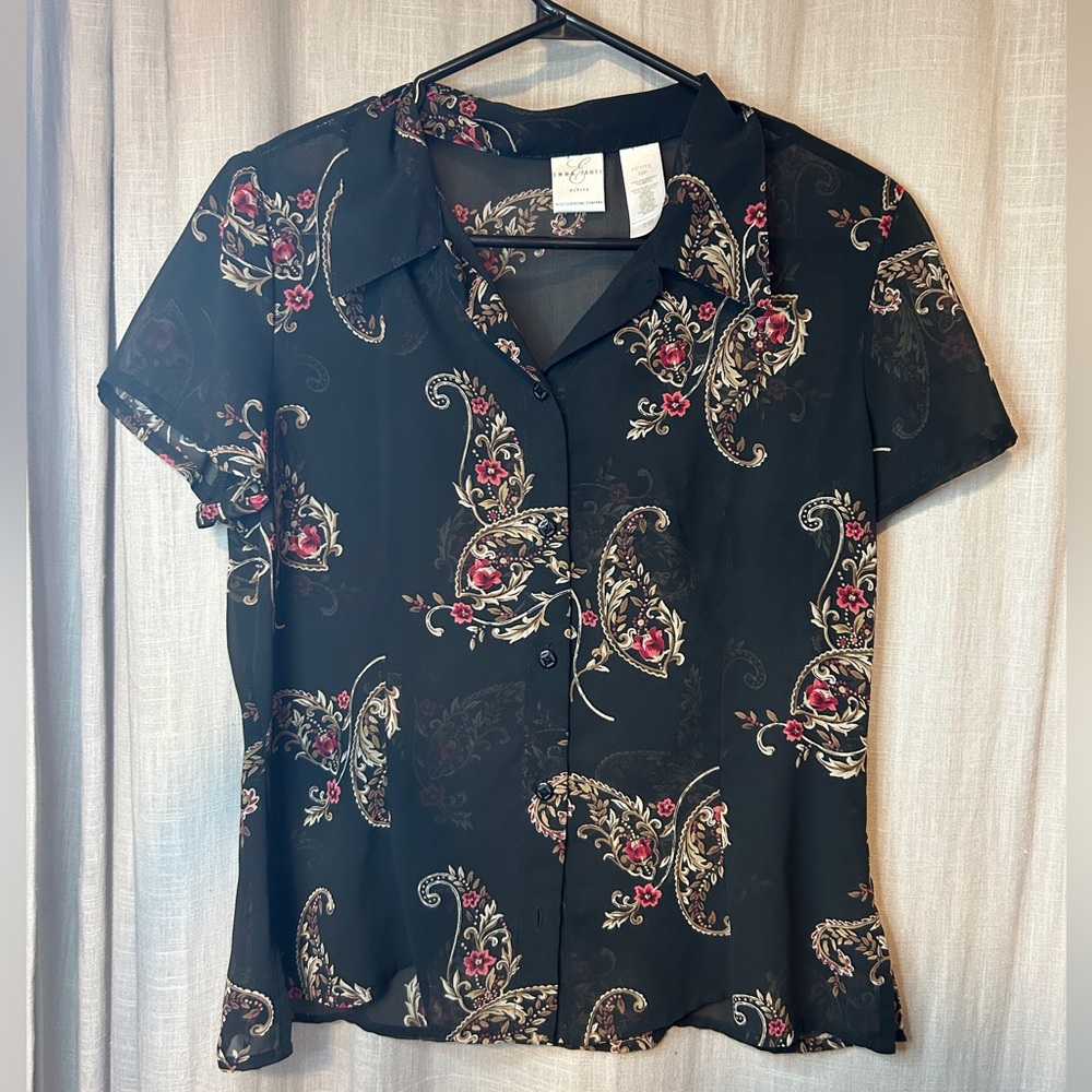 VINTAGE BUTTON UP FLORAL SHEER BLOUSE y2k